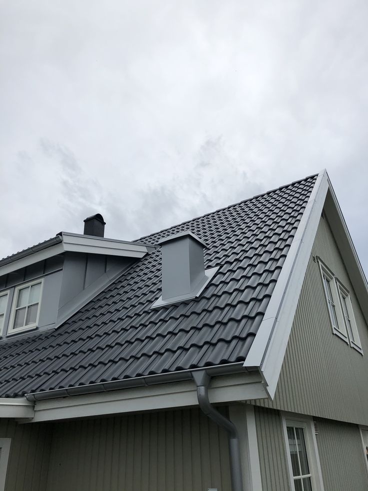 Residential metal roof against overcast Alaskan sky